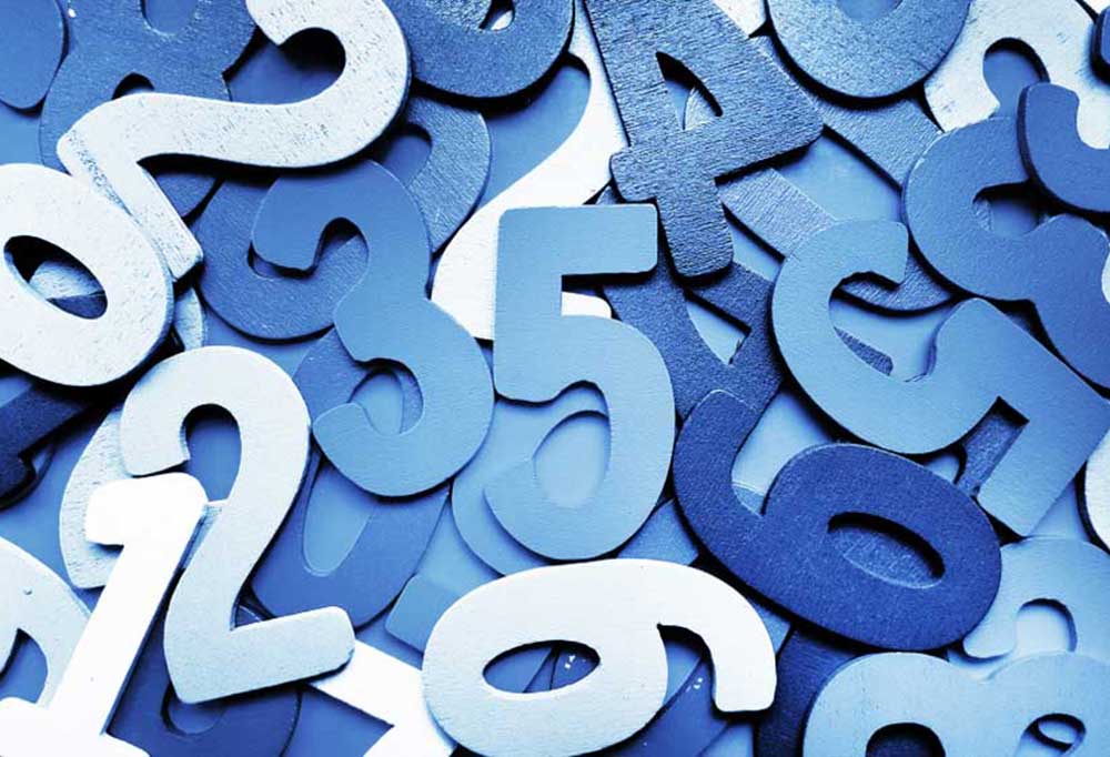 scattered numbers in various shades of blue